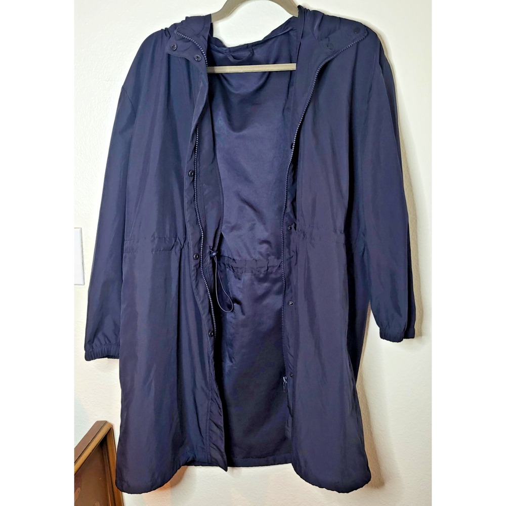 OYSHO Parka Hooded Jacket Water-Repellent Front-Zip Relaxed Fit Blue Sz S Spain